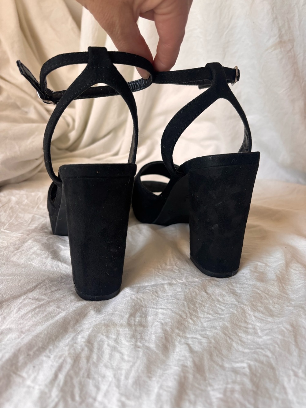Dominique Nicole Black Suede Platform Block Heel Sandals with Ankle Strap | 6.5 - Picture 4 of 10